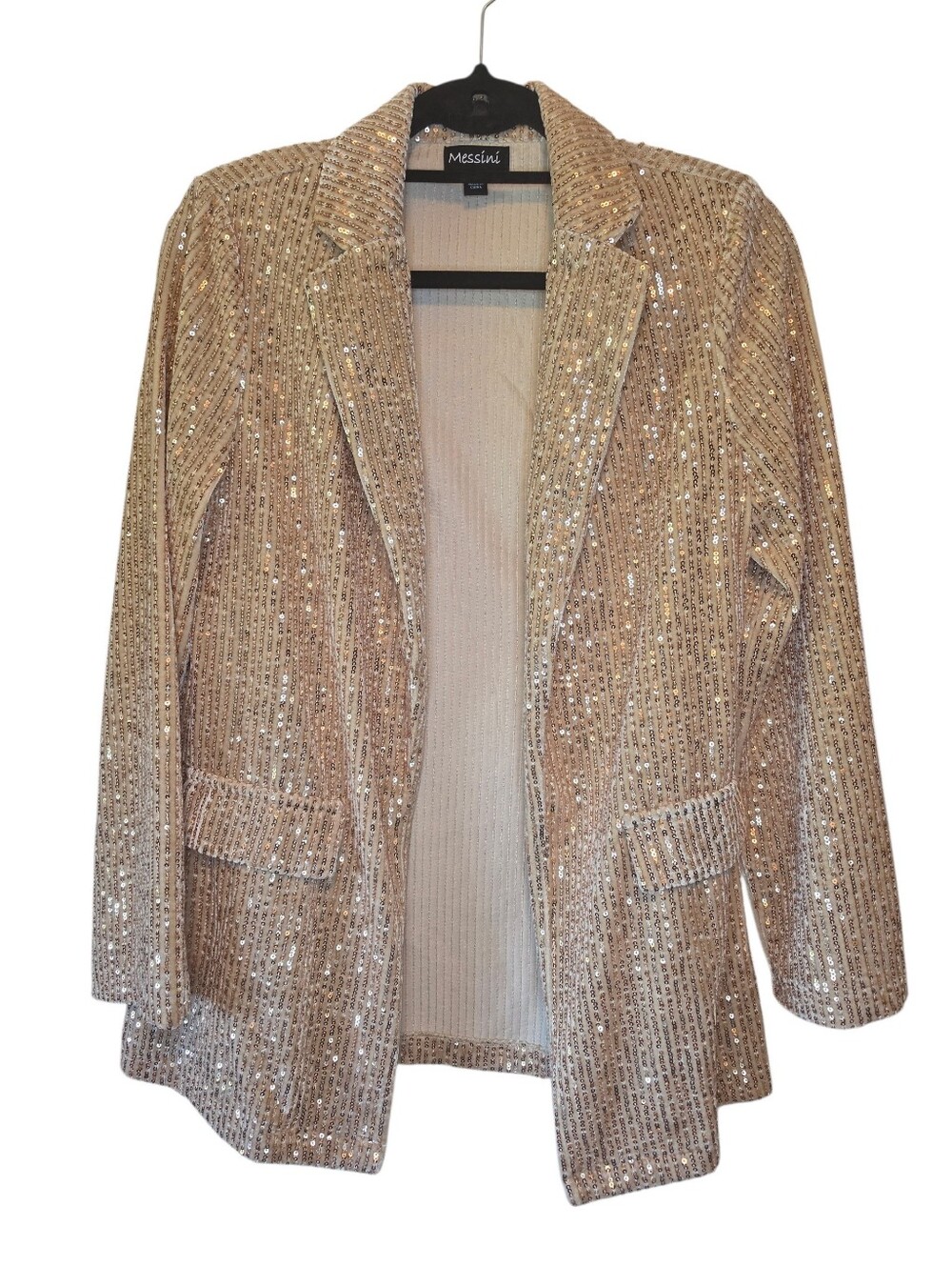 Messini Gold Sequin Blazer Jacket Shimmer Holiday Party Size S